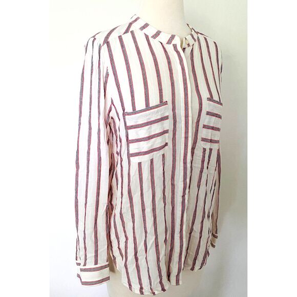 LOFT Womens Button Up Striped Long Sleeve Lightweight Rayon Blouse Top Sz M - Picture 3 of 6